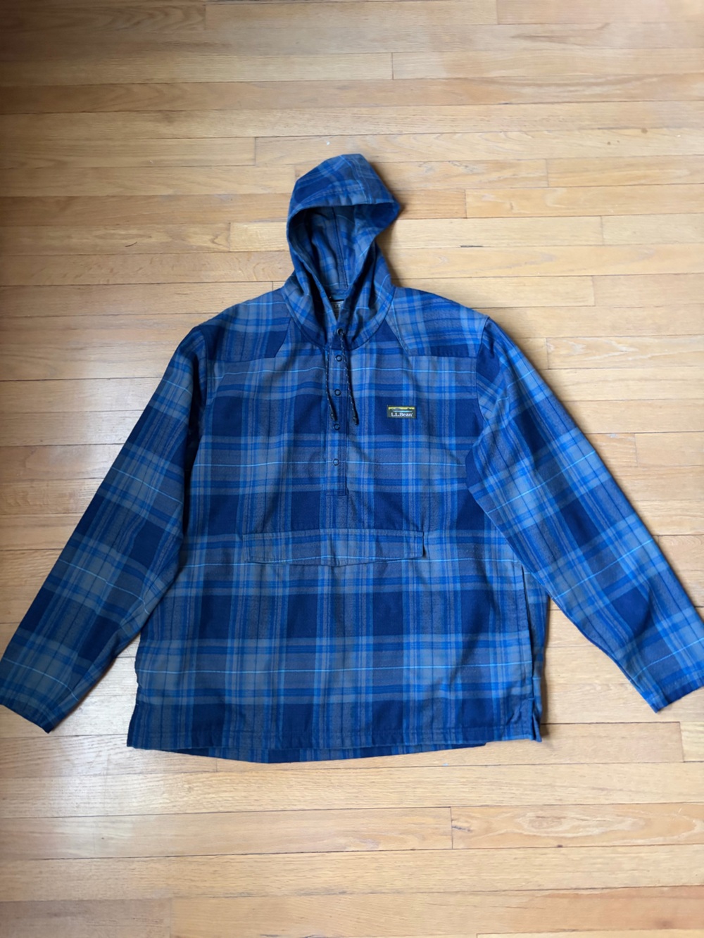LL Bean - Blue Plaid hooded pullover